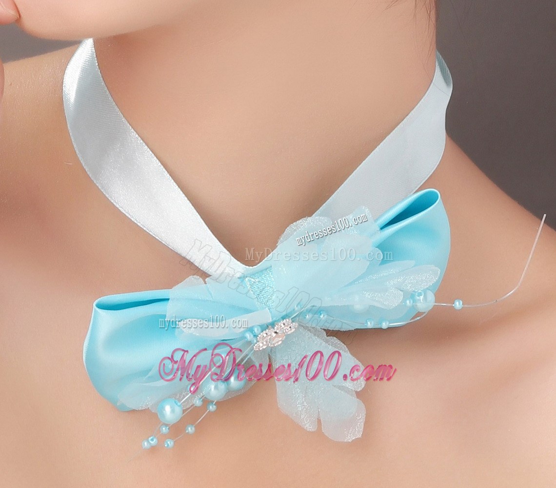 Beautiful Aqua Blue Taffeta and Organza Beading Feather Fascinators