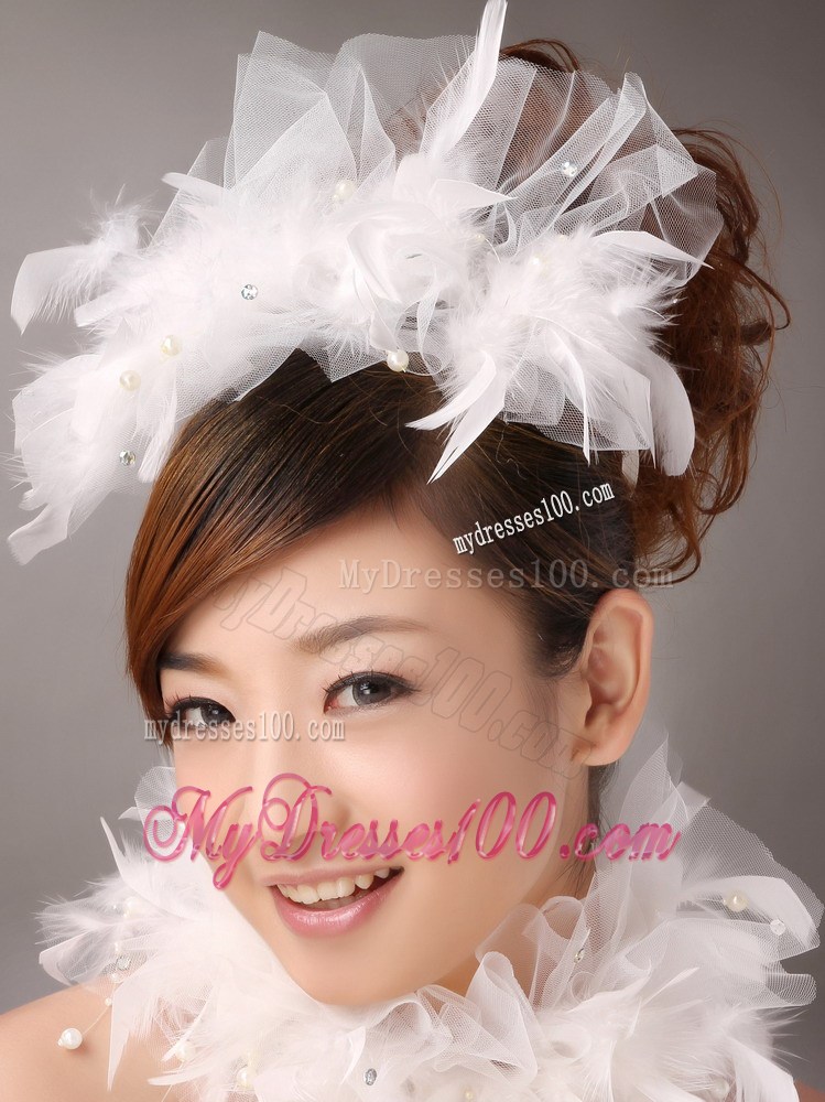 Beautiful Feather Flower Imitation Pearls Fascinators