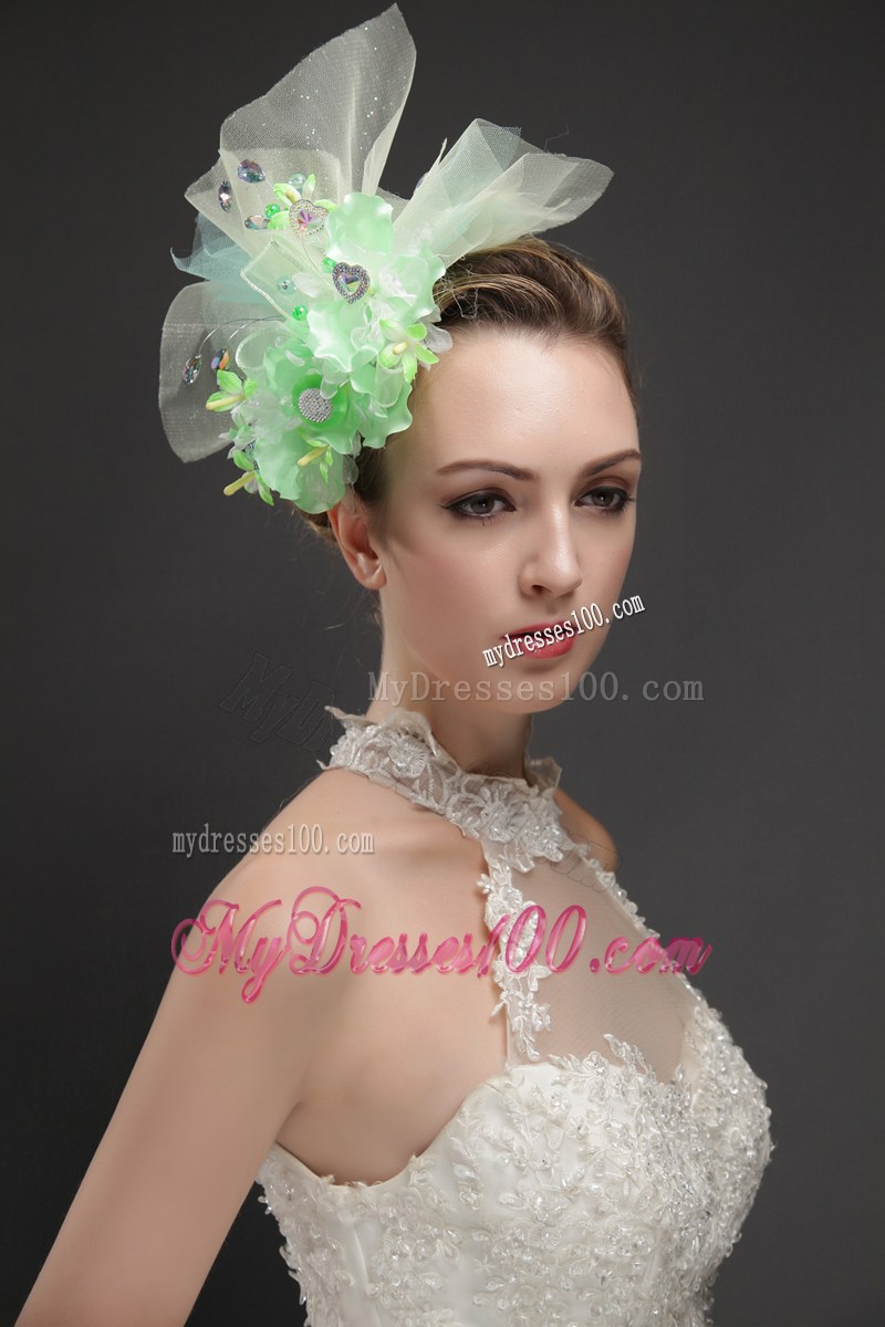 Beautiful Green Tulle Fascinators With Beading And Hand Made Flowers