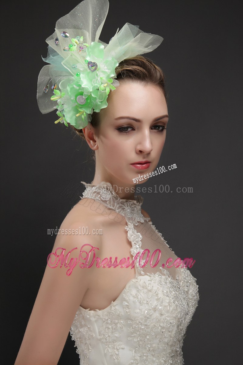 Beautiful Green Tulle Fascinators With Beading And Hand Made Flowers