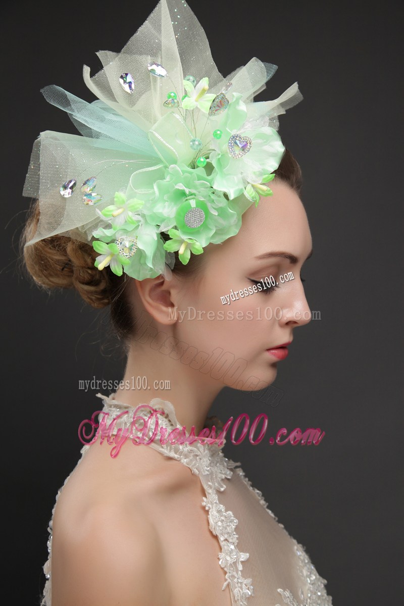 Beautiful Green Tulle Fascinators With Beading And Hand Made Flowers