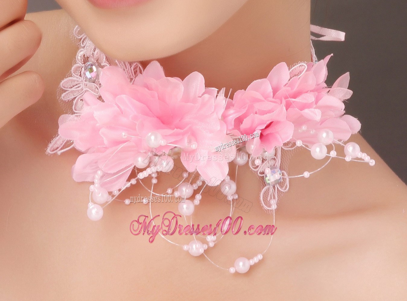 Beautiful Pink Taffeta Beading Hand Made Flowers Hair Combs