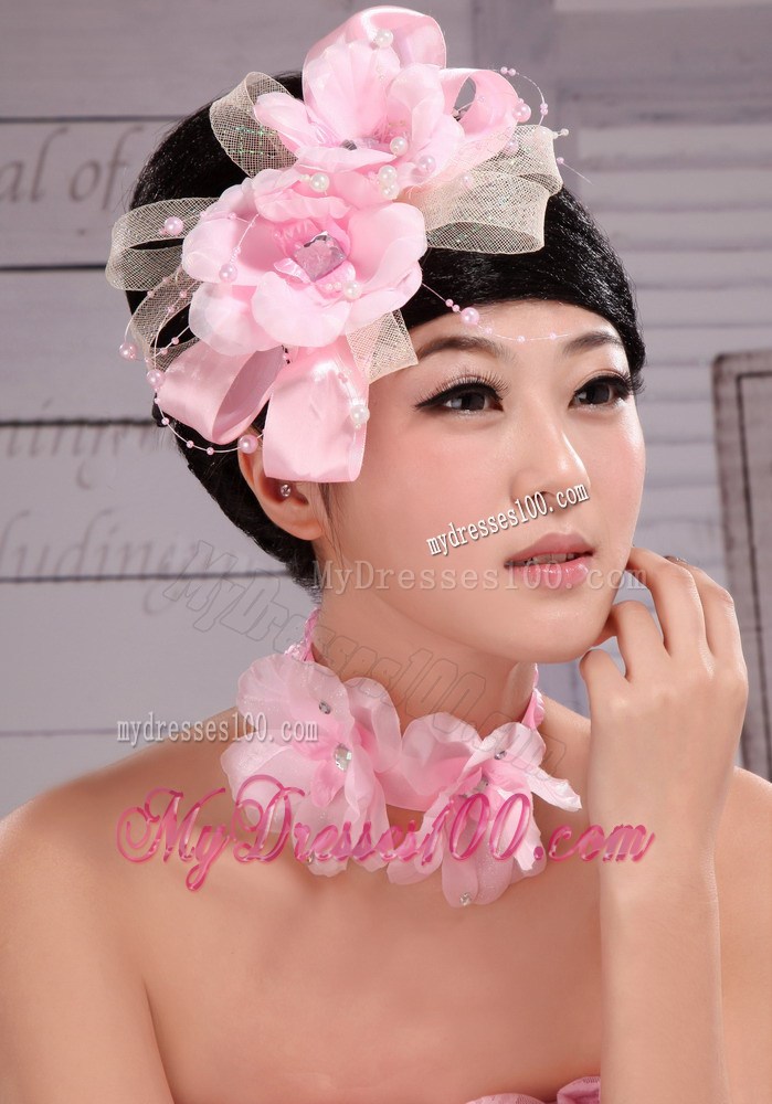 Beautiful Pink Taffeta and Tulle Pearl Fascinators For Party