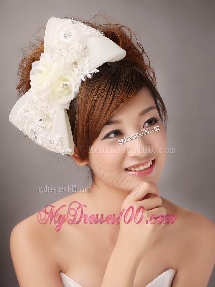 Big Bowknot With Lace and Hand Made Flowers For Brides