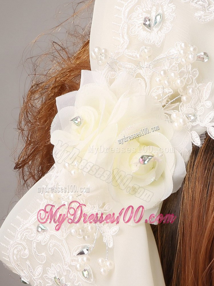 Big Bowknot With Lace and Hand Made Flowers For Brides