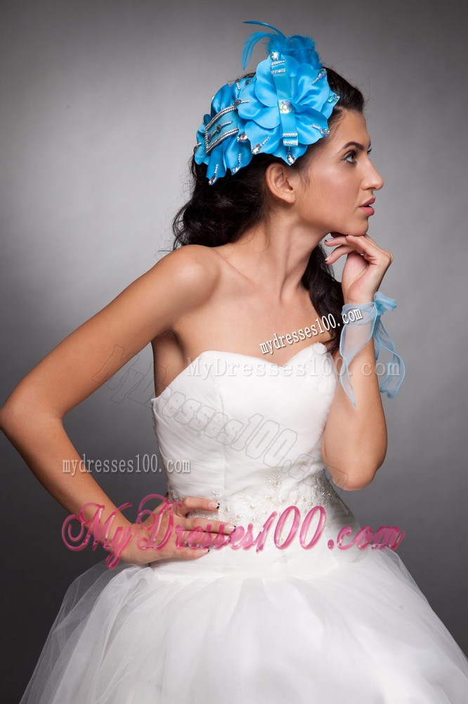 Blue Taffeta Beaded Hand Made Flowers Headpieces