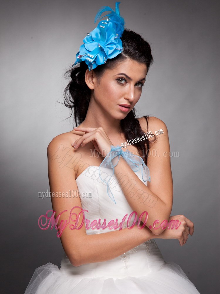 Blue Taffeta Beaded Hand Made Flowers Headpieces