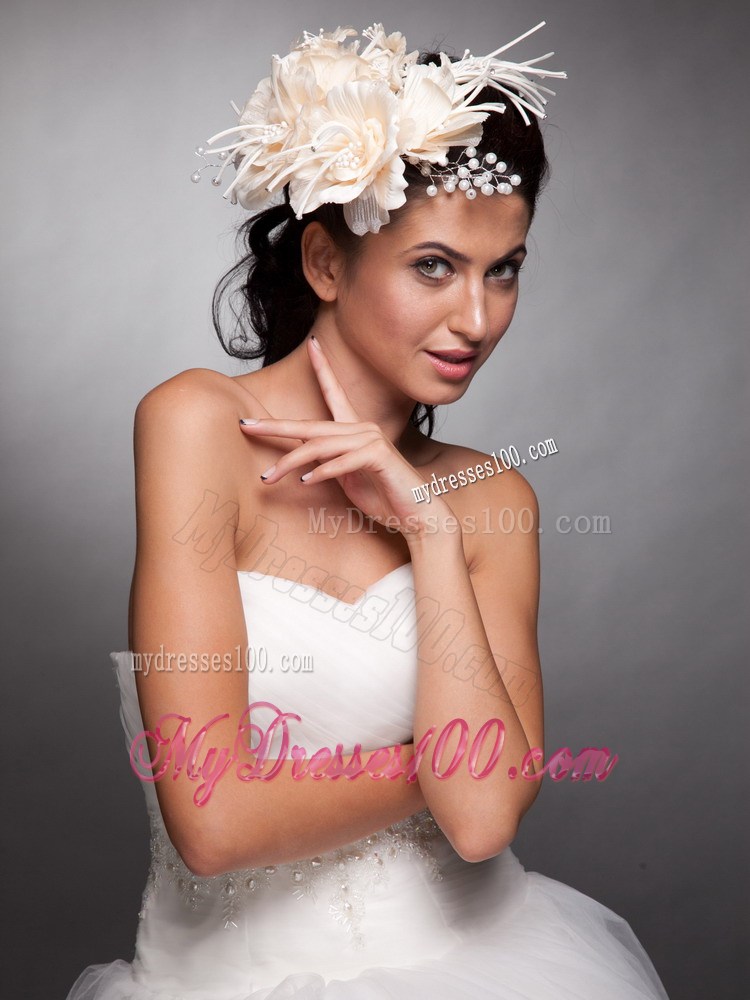 Champagne Beaded Taffeta Hand Made Flowers Headpieces