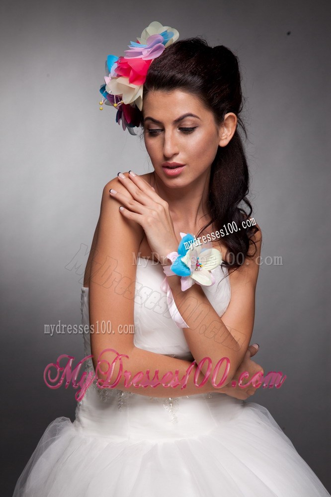 Colorful Organza Hand Made Flowers Headpieces and Wrist Corsage