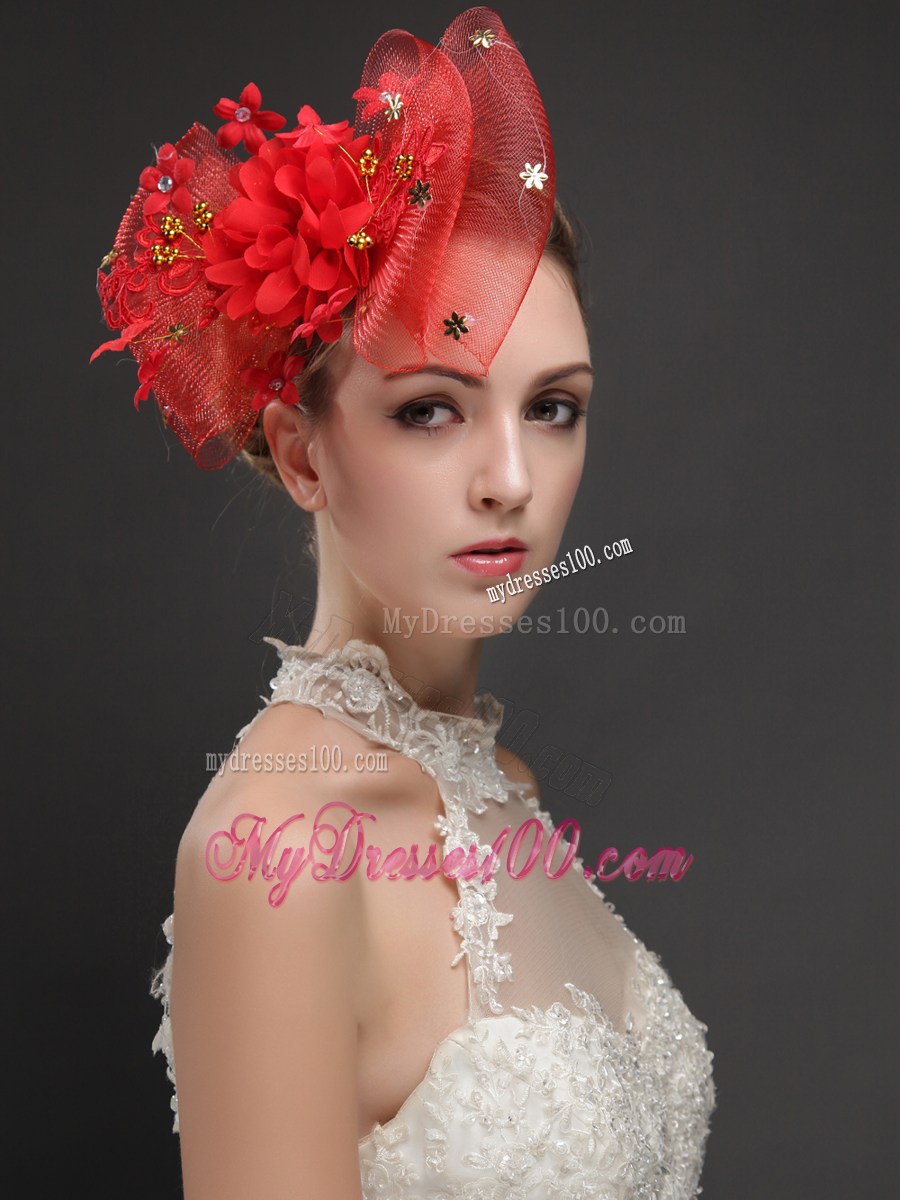 Exquisite Red Bowknot Shaped Fascinators With Appliques