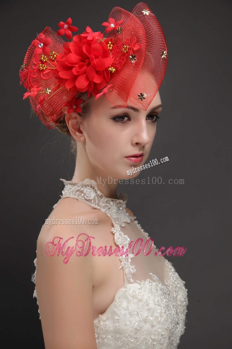 Exquisite Red Bowknot Shaped Fascinators With Appliques