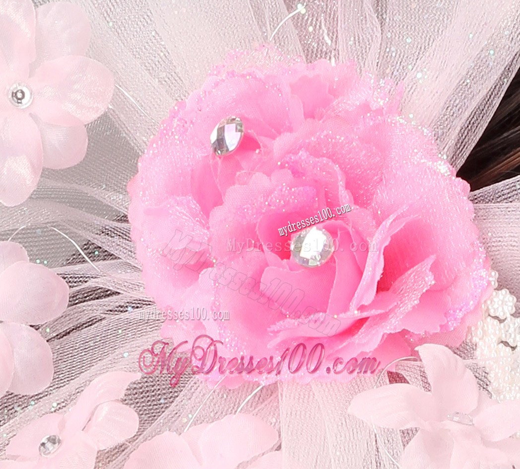 Fashionable Light Pink Tulle Hand Made Flowers Beading Fascinators For Party