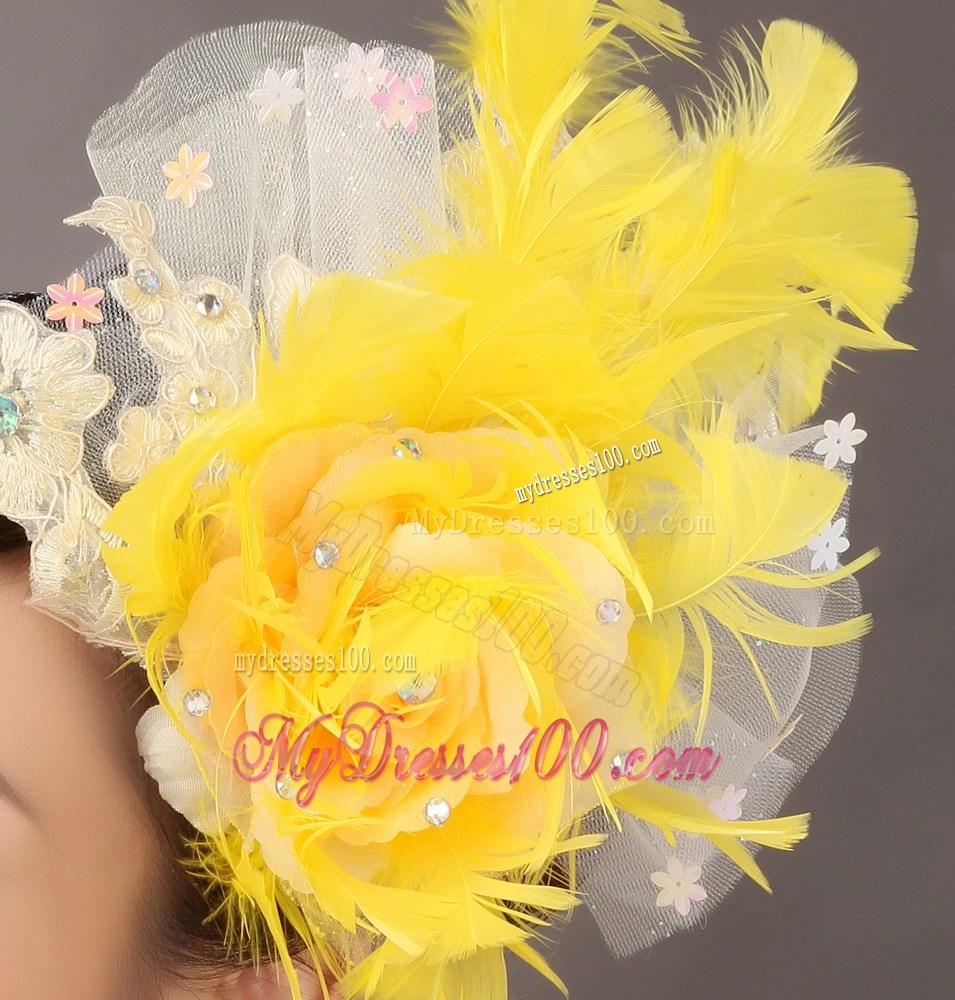 Feather Appliques Yellow Special Occasion Fascinators