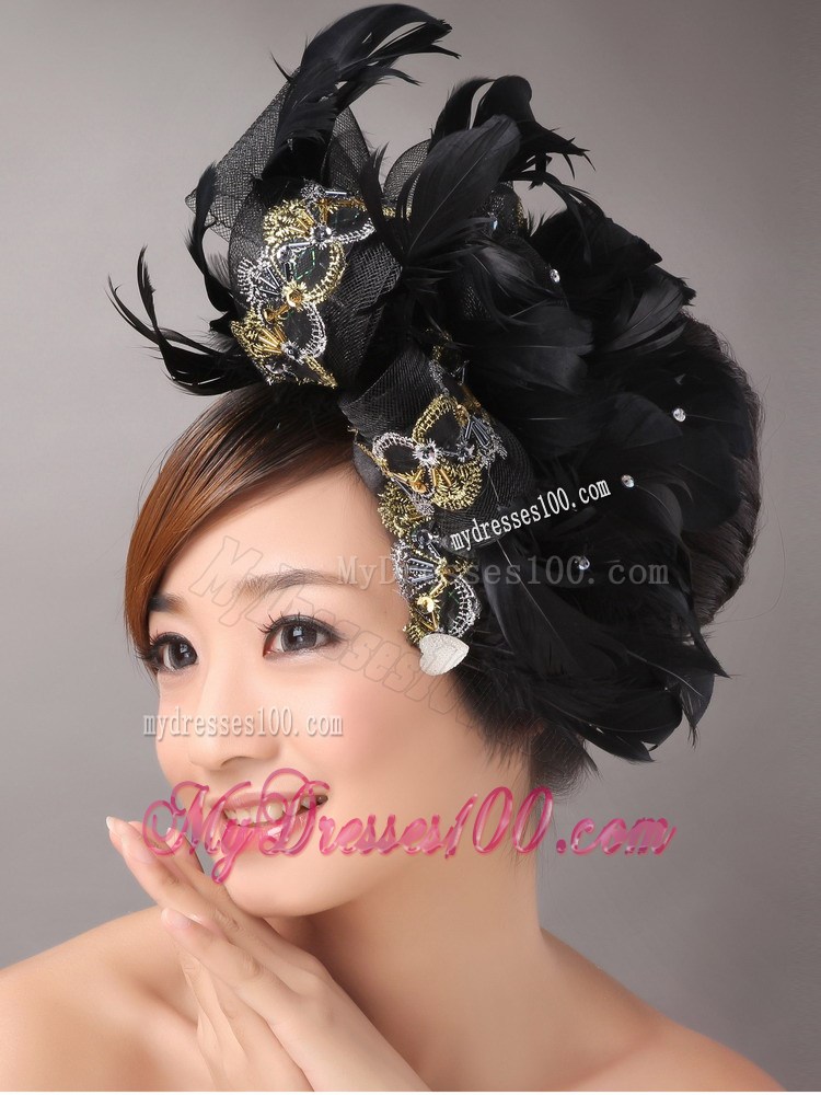 Feathers Over Headpiece and Appliques In Net