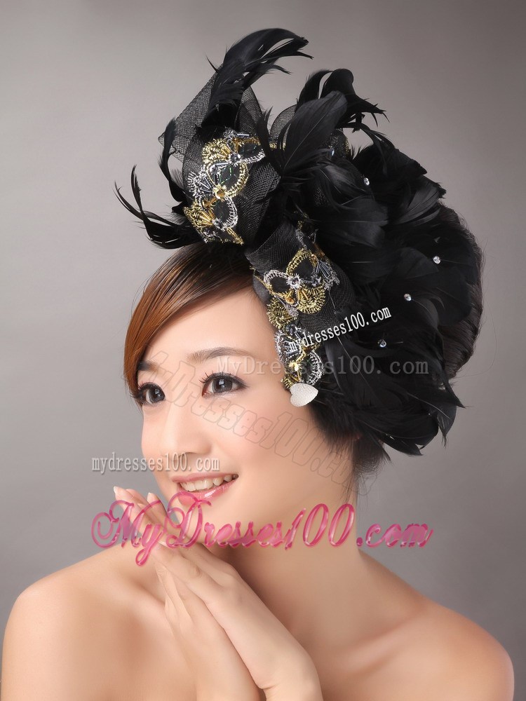Feathers Over Headpiece and Appliques In Net