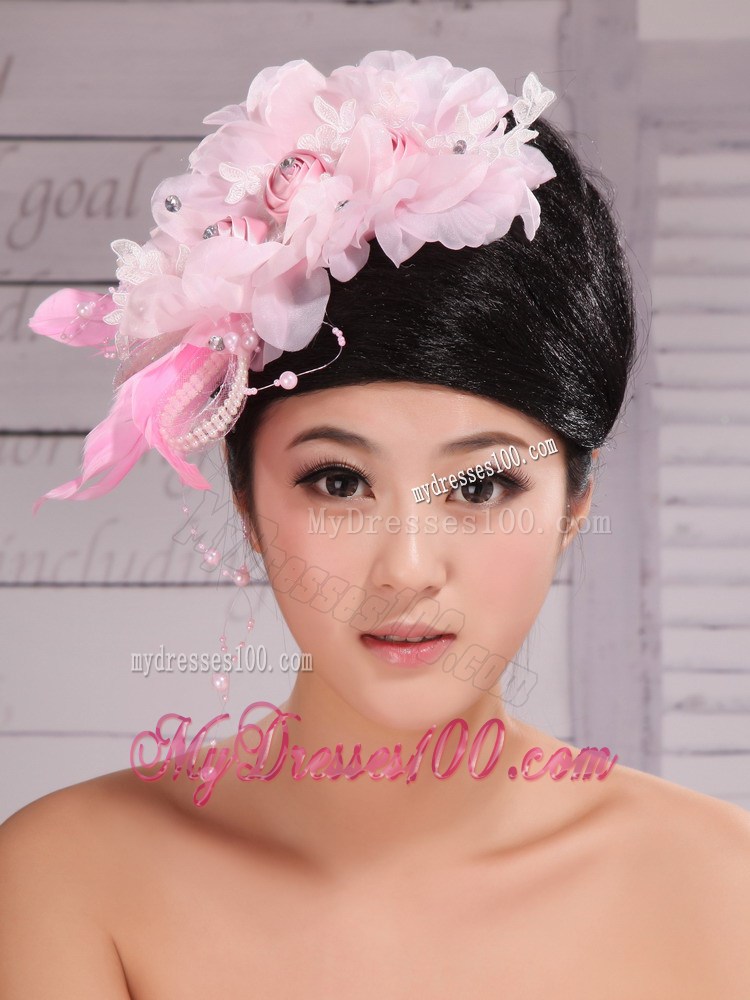 Fully Handmade Beaded and Flowers Decorate For Party Rose Pink Headpieces