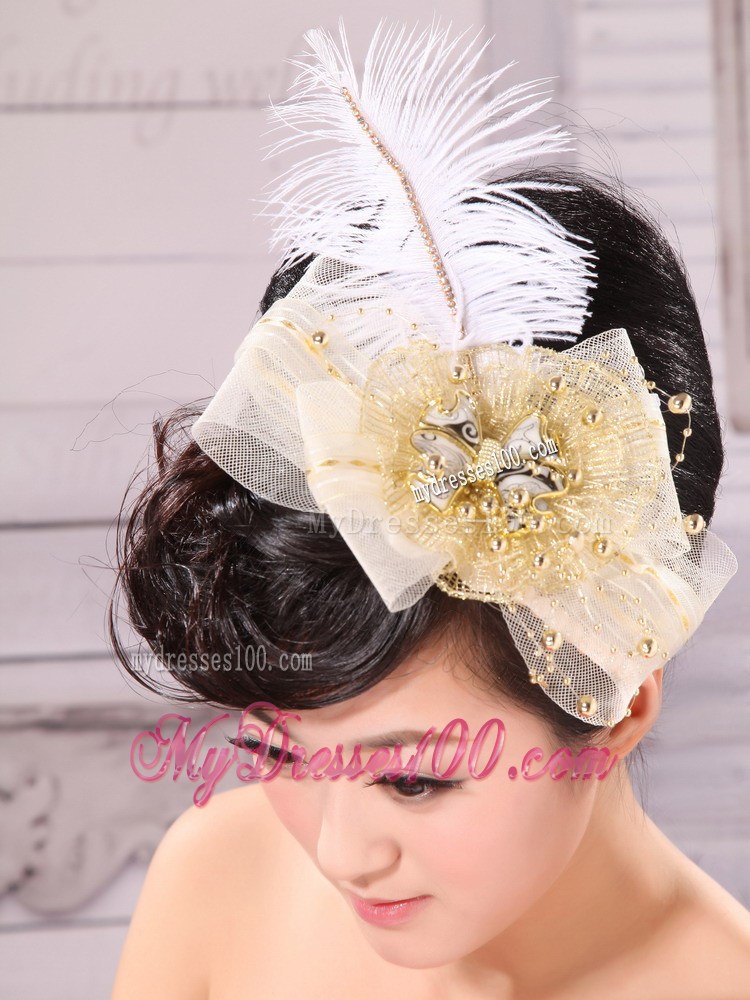 Gold Feather and Side Clamp Diamond For Headpieces