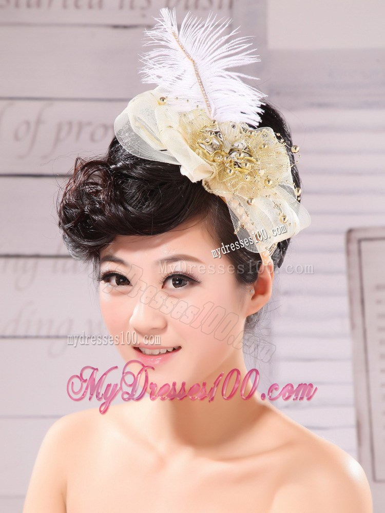 Gold Feather and Side Clamp Diamond For Headpieces