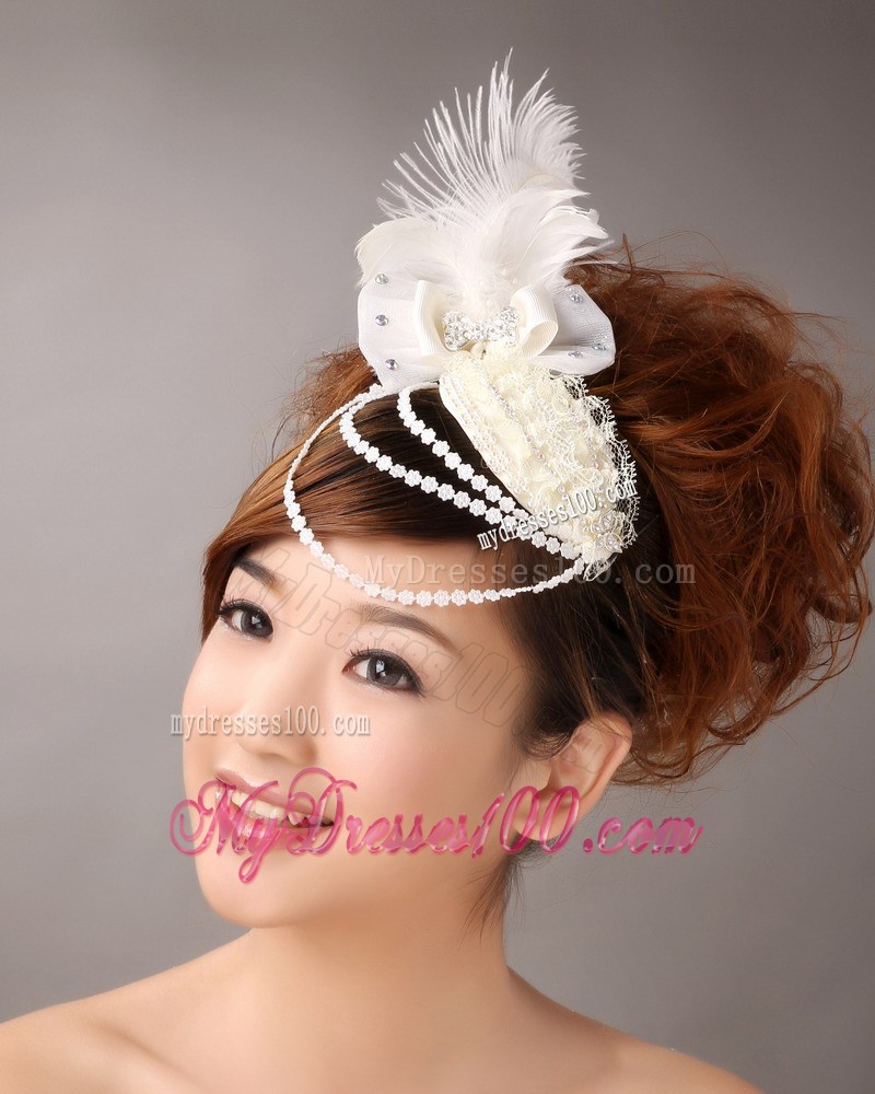 Hairpins Birdcage Veils Feather White Organza Special Occasion and Outdoor