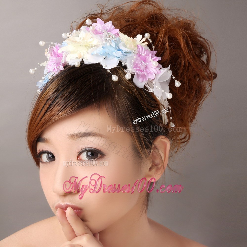 Hand Made Flowers For Muti-color Headpiece With Pearl