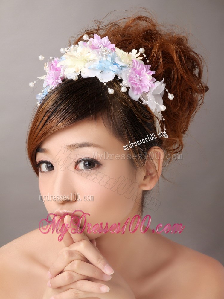 Hand Made Flowers For Muti-color Headpiece With Pearl