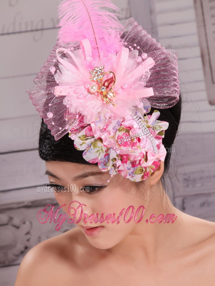 Headpices For Wedding Party With Imitation Pearls and Feather Decorate Tulle and Printing