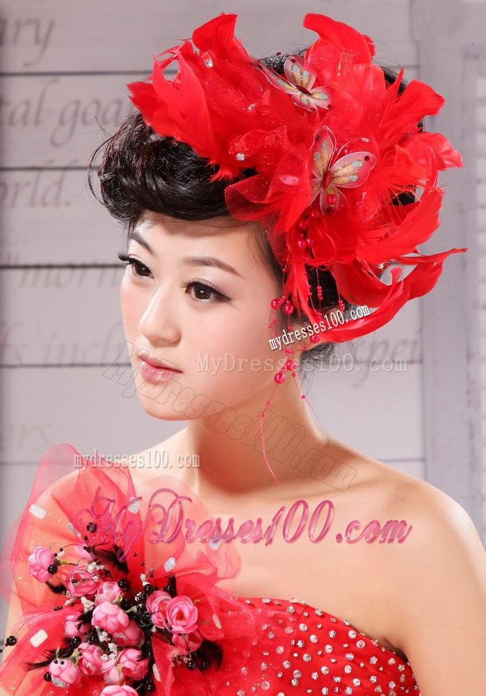Hot Feather and Bow For Headpieces With Beading
