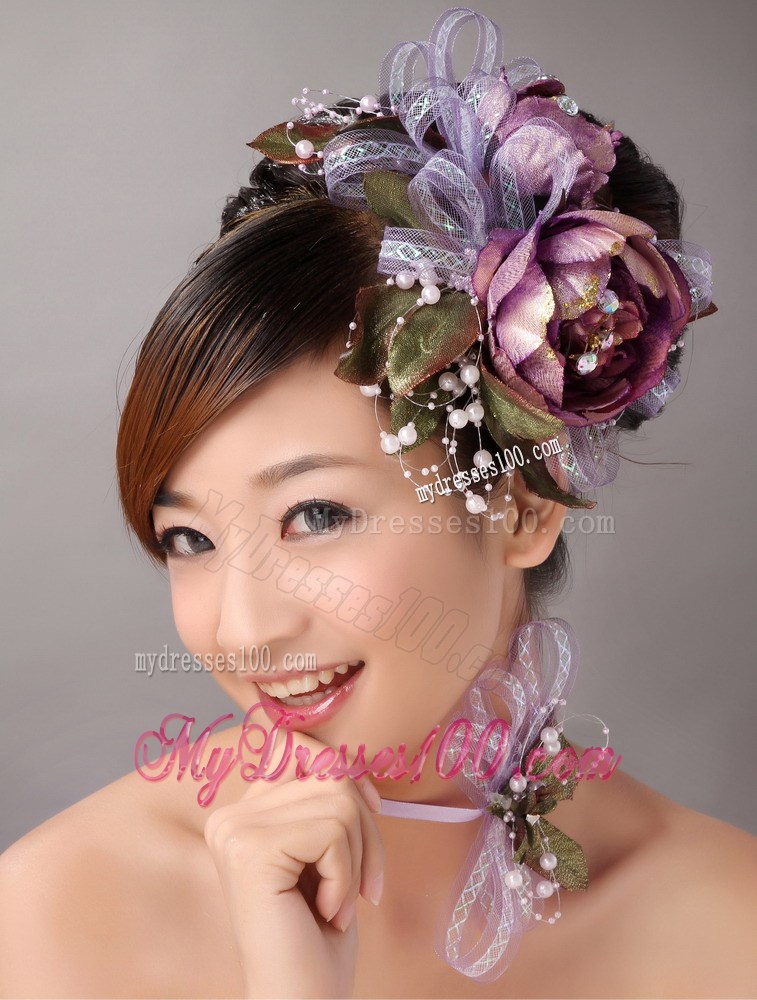 Imitation Pearls Flowers Decorate On Tulle Multi-color Headpices
