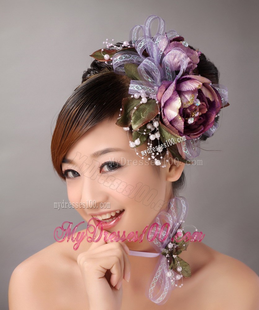 Imitation Pearls Flowers Decorate On Tulle Multi-color Headpices