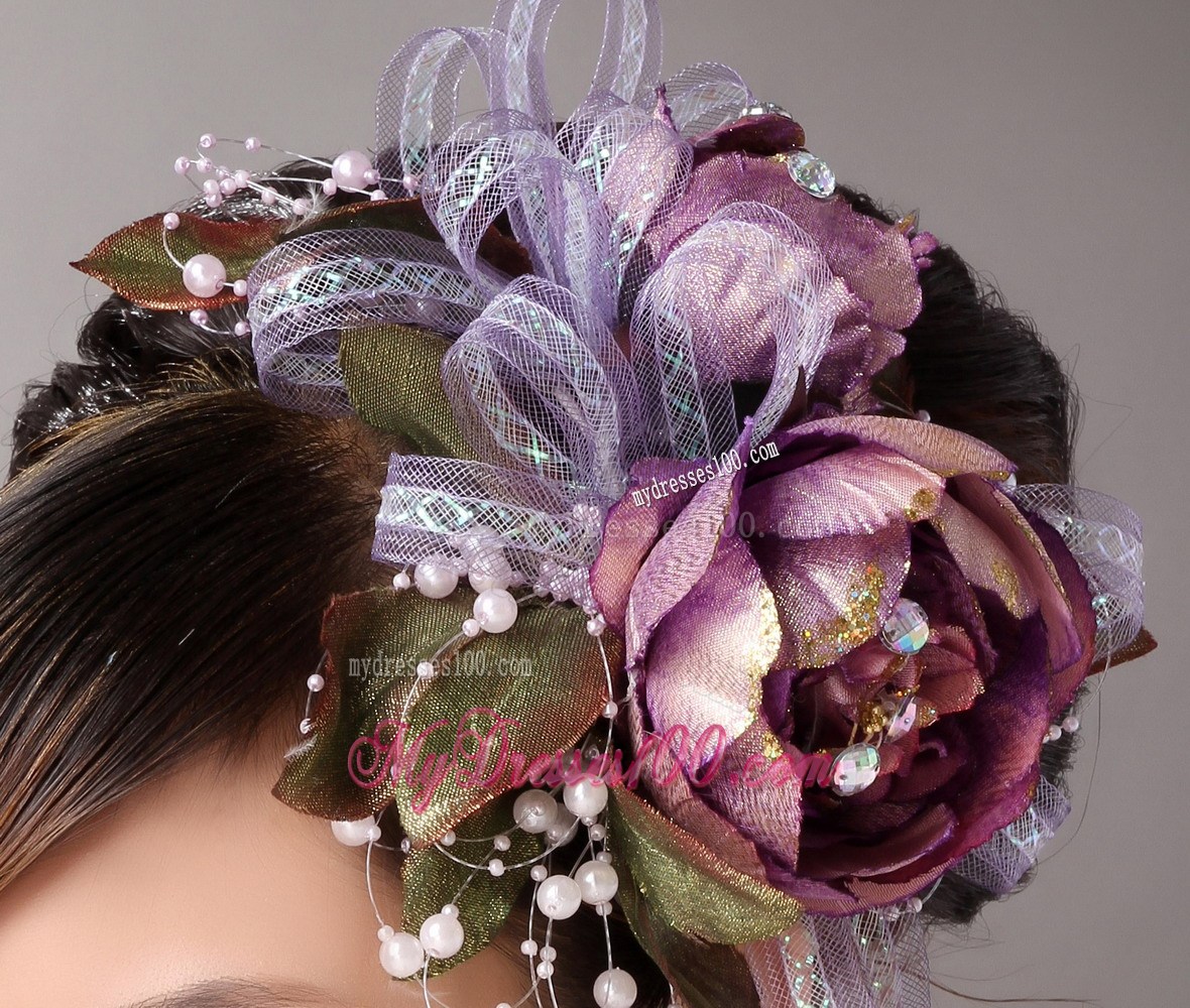 Imitation Pearls Flowers Decorate On Tulle Multi-color Headpices