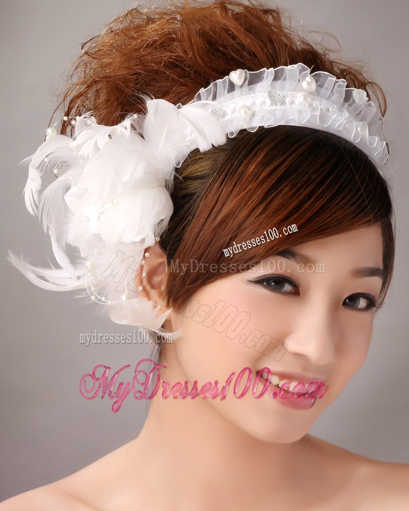 Imitation Pearls White Organza Womens Fascinators