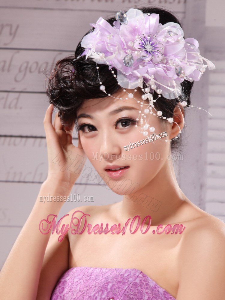 Lavender Beading and Hand Made Flowers For Headpiece