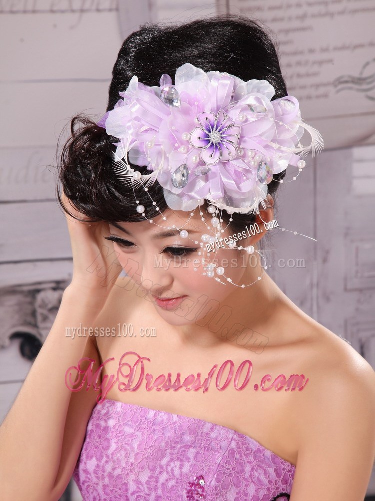 Lavender Beading and Hand Made Flowers For Headpiece