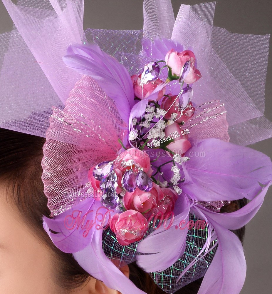 Lavender Hand Made Flowers Headpieces Feathers On Sale