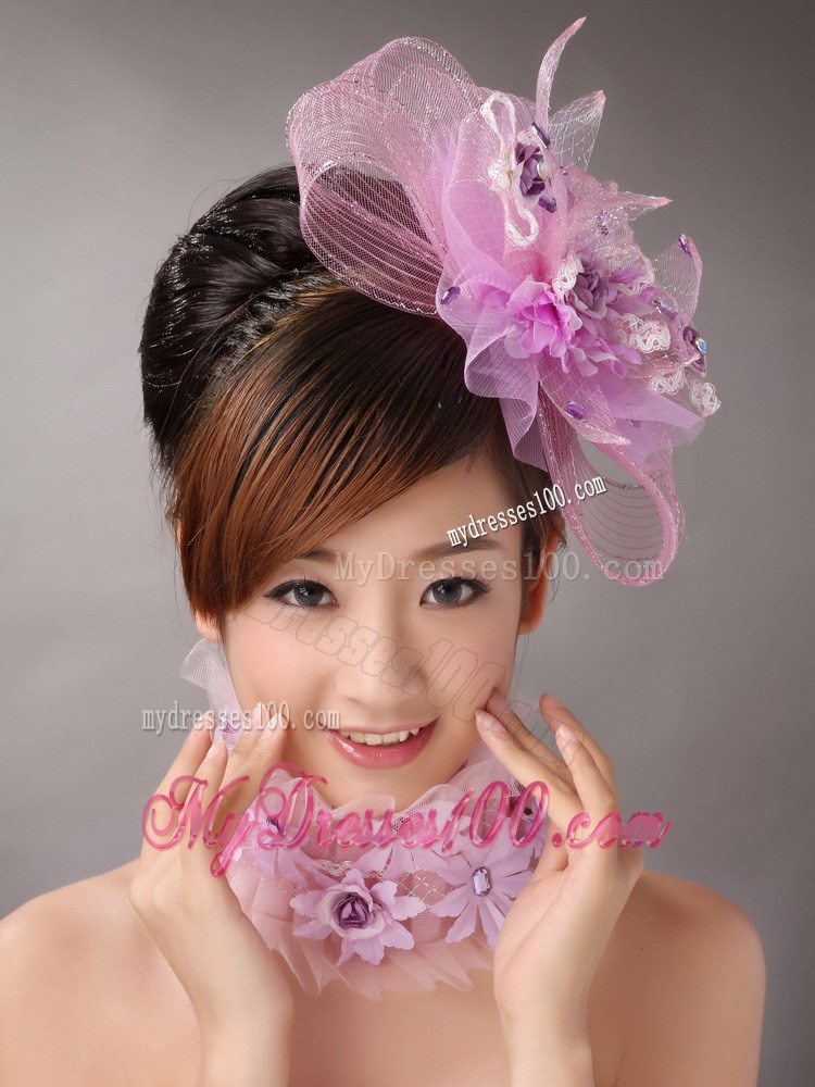 Lavender Headpices With Appliques Decorate On Tull For Prom