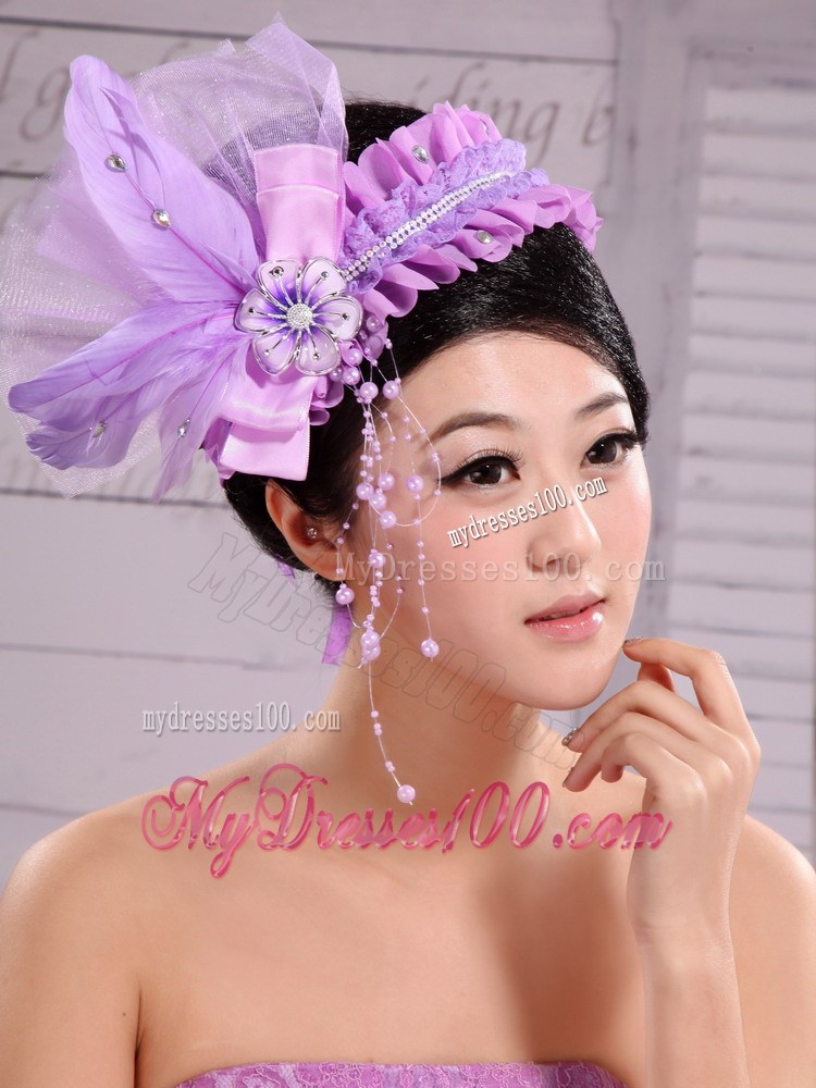 Lavender Headpiece For Party Pearl Feathers