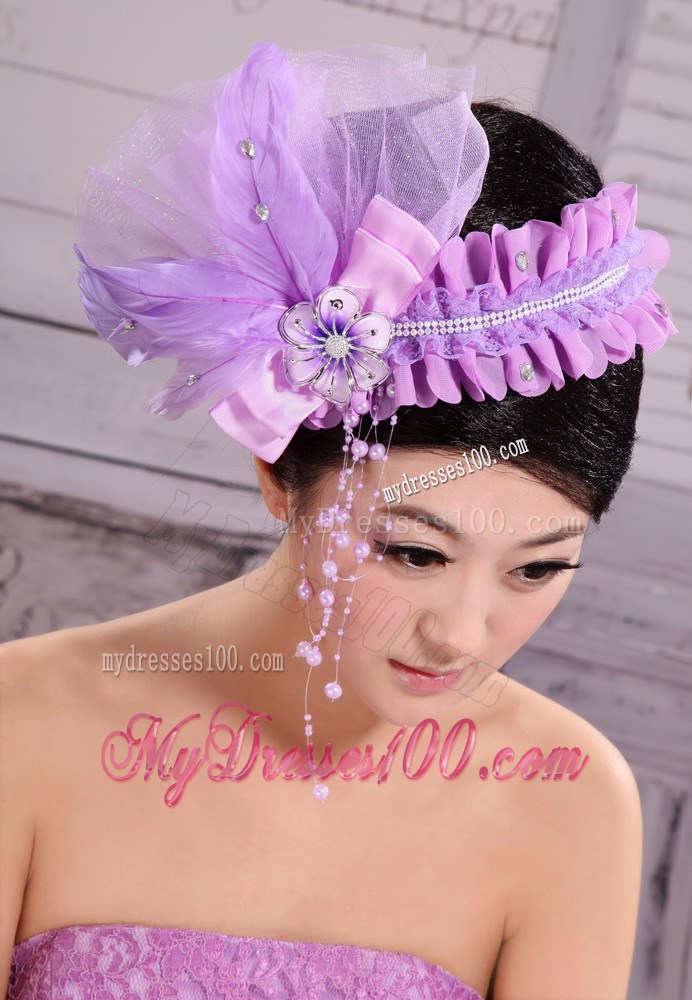 Lavender Headpiece For Party Pearl Feathers