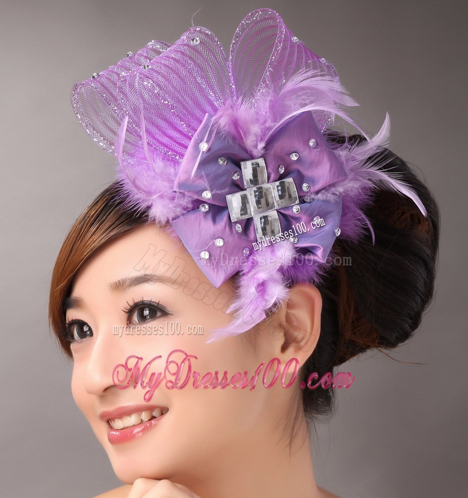 Lavender Headpieces White Pearl Crystal Satin Ribbon Flower