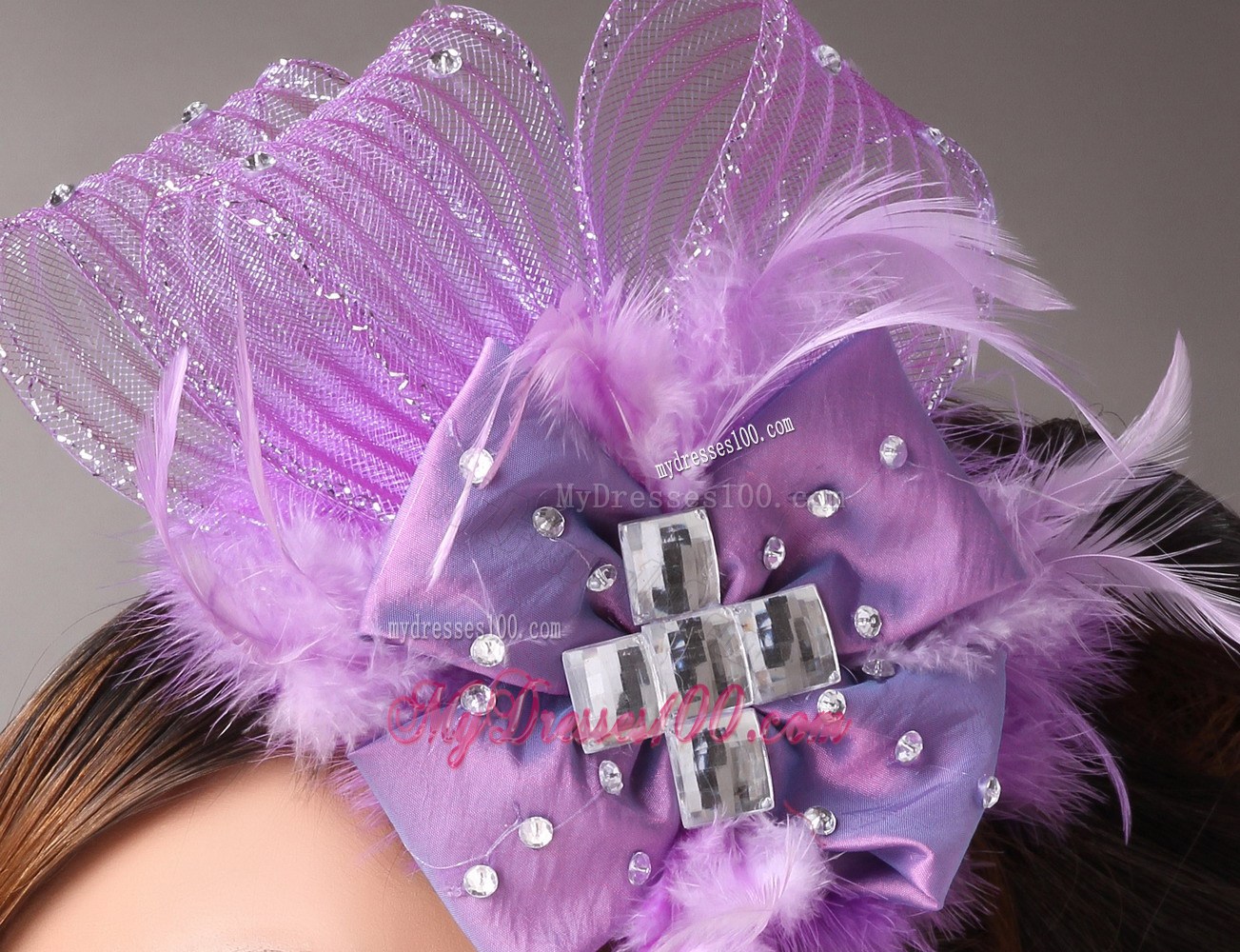 Lavender Headpieces White Pearl Crystal Satin Ribbon Flower