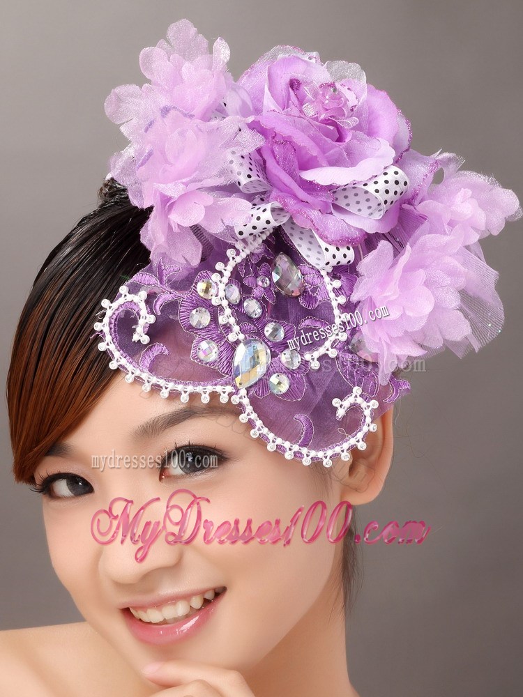 Lavender Organza Rhinestone Wedding Fascinators