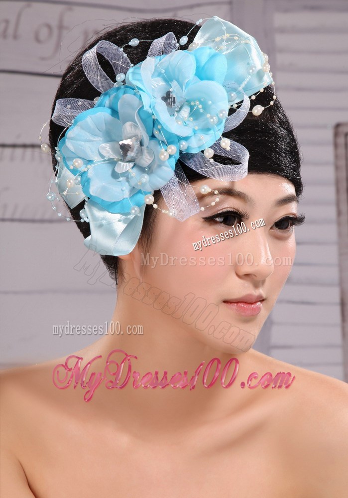 Light Blue Pearl Exclusive Taffeta and Organza Fascinator