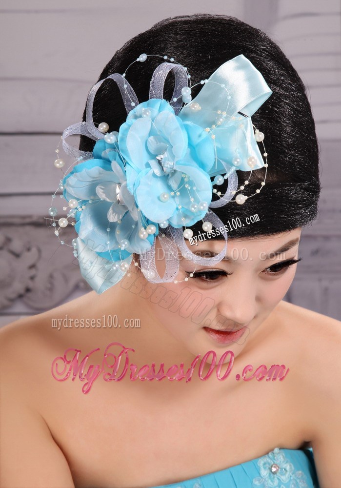 Light Blue Pearl Exclusive Taffeta and Organza Fascinator