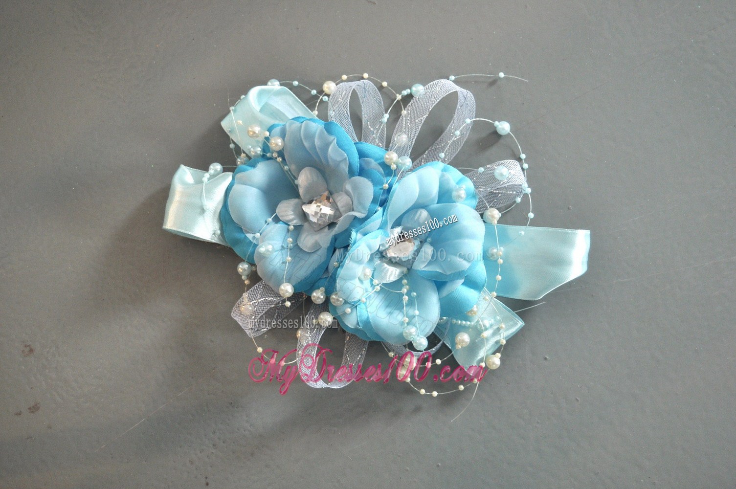 Light Blue Pearl Exclusive Taffeta and Organza Fascinator