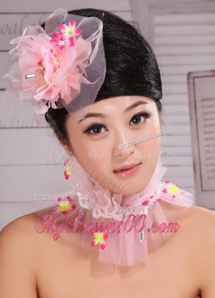 Light Pink Chiffon and Net Big Flowers With Rhinestones For Party