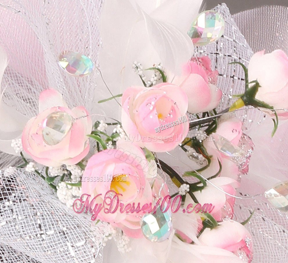 Light Pink Fashionable Tulle Feather Hand Made Flowers Beading Fascinators