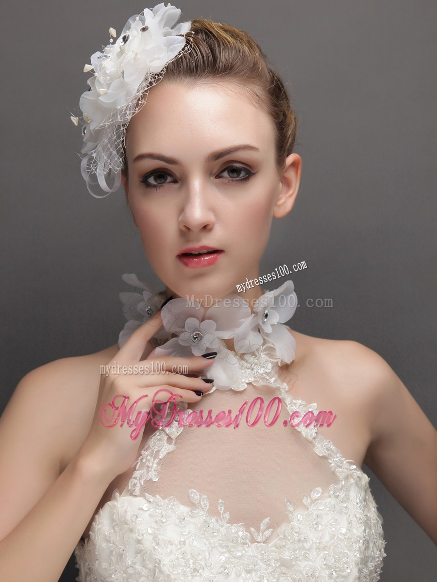 Lovely Net With Rhinestones Adorned Flowers Women 's Fascinators Floral Choker Set