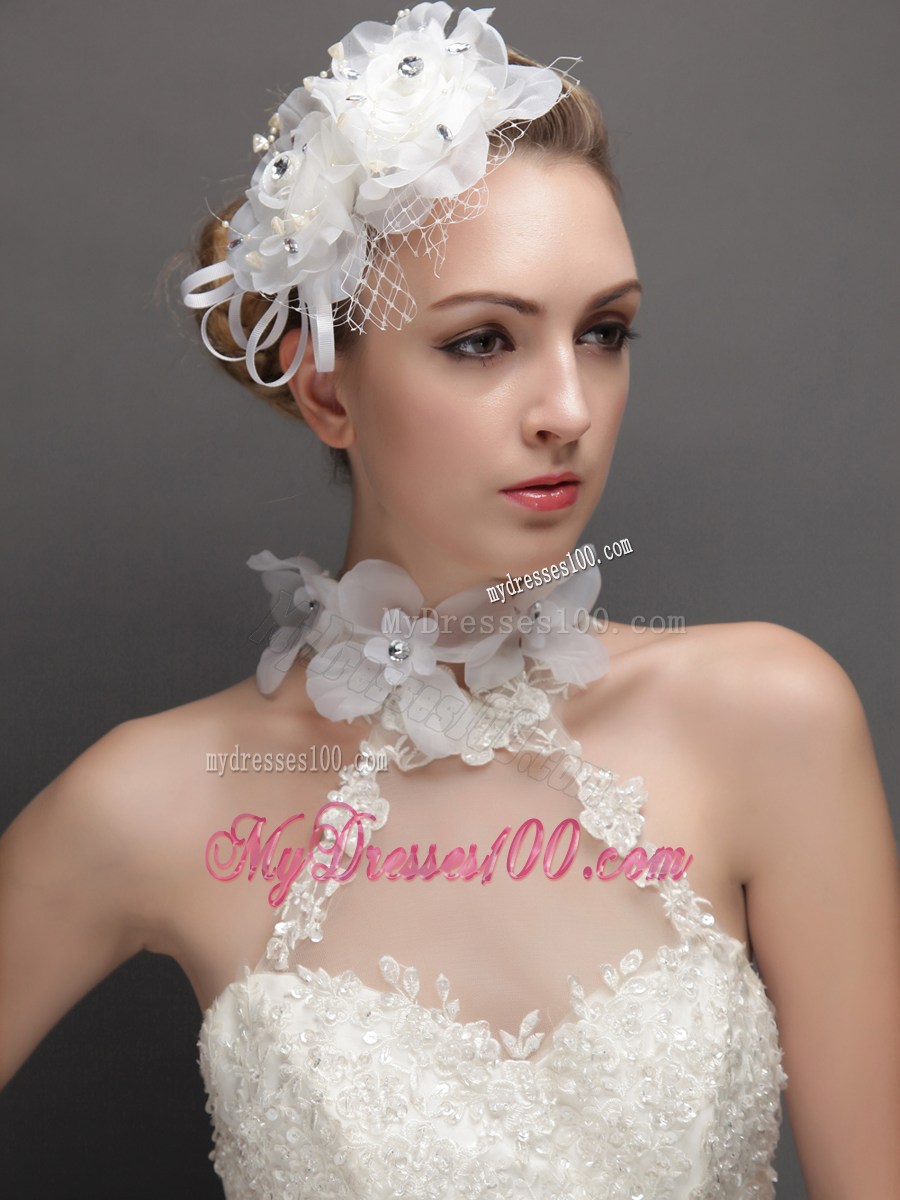 Lovely Net With Rhinestones Adorned Flowers Women 's Fascinators Floral Choker Set