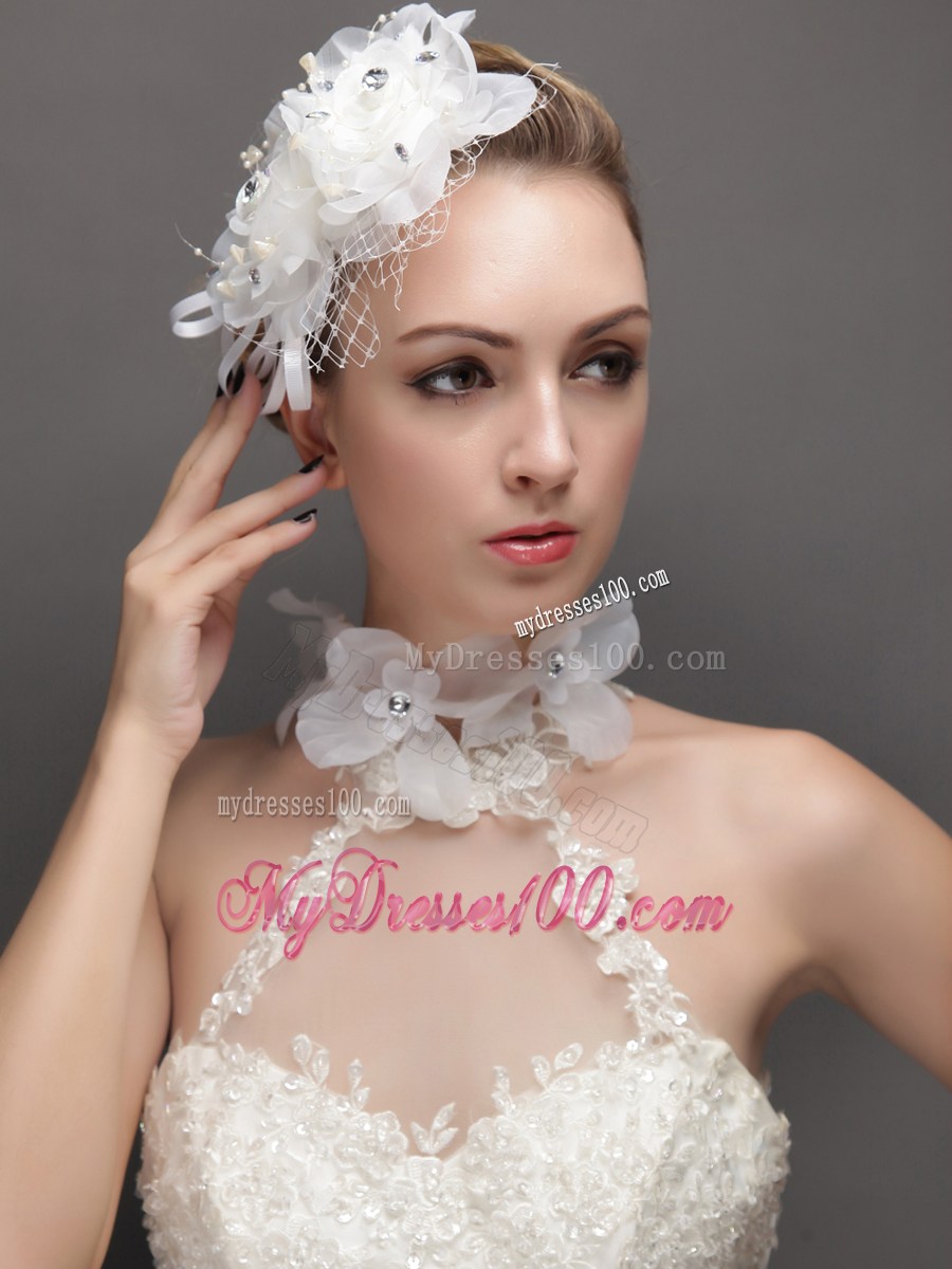 Lovely Net With Rhinestones Adorned Flowers Women 's Fascinators Floral Choker Set