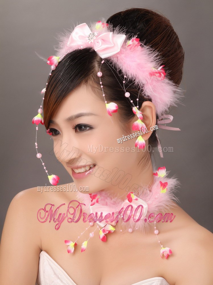 Lovely Pink Bowknot Feather Wedding Fascinators