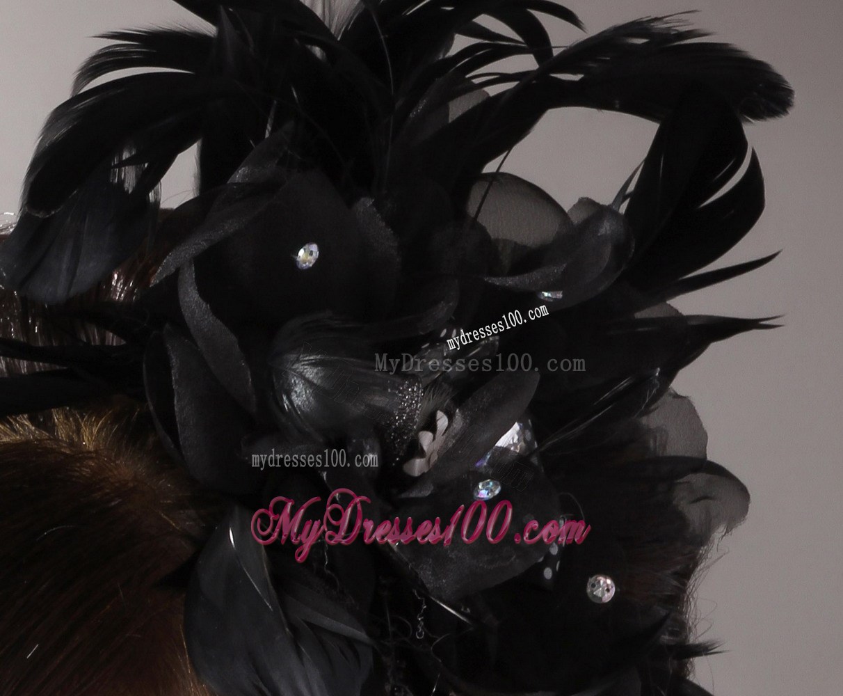 Luxurious Black Feather and Tulle With Beaded Decorate For Party
